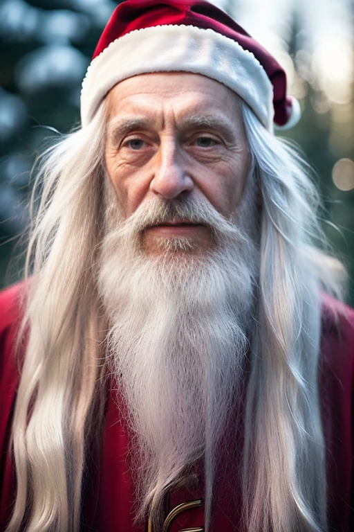 An elder with a long beard and white hair, with a serene face wrinkles, looking producing, body older weak, skinny bones hairy, body naked, his shirt was open to reveal his stomach wrinkles older hairy weak and chest, arms legs neck hands feet skinny old and weak, Santa Claus hat, gloves and open coat,shy and blushed, Lying in the snow,snow lily,Closed eyes,master-piece,4K images,beste-Qualit