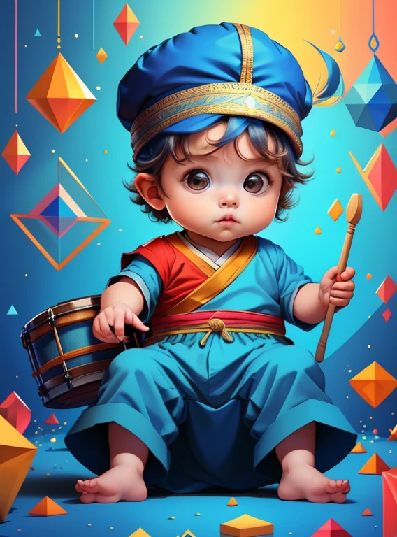 (cute baby boy playing a drum with a blue cap), Munchkin ,Geometric multidimensional wall portrait, livro de arte, Tchibi,
Yang08k, Beautiful, Colouring,
Obras, of the highest quality, best quality, Arte Oficial, Beautiful and Aesthetic,