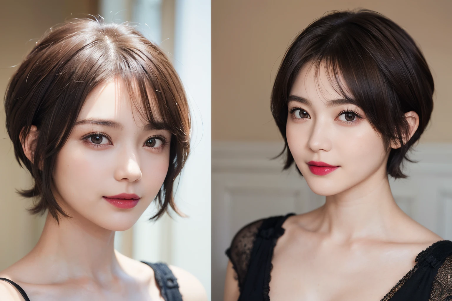 128
(a 20 yo woman, Standing), (A hyper-realistic), (high-level image quality), ((beautiful hairstyle 46)), ((short-hair:1.46)), (Gentle smile), (breasted:1.1), (lipsticks), (Large room), (Depth of field is deep), (Painterly)