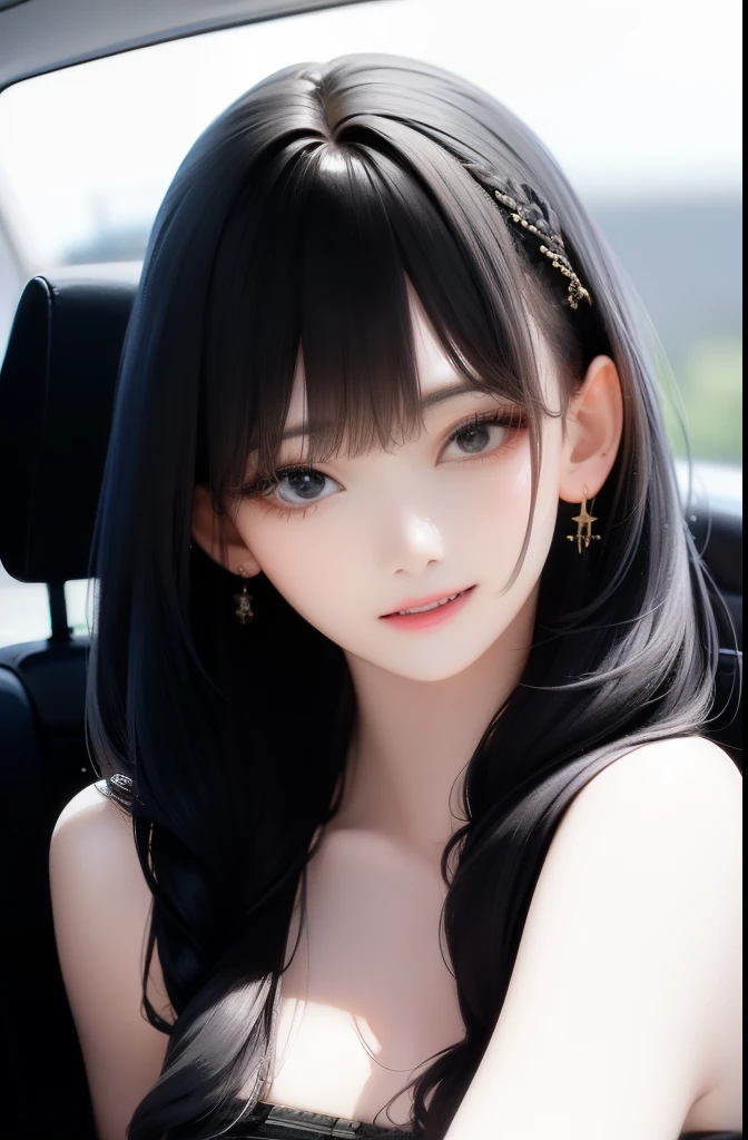 (Raw photography:1.2)、(Photorealsitic:1.4)、(masterpiece:1.3)、(top-quality:1.4)、超A high resolution、(A detailed eye)、(detailed facial features)、(detailed clothes features)、nffsw、8K分辨率、solofocus、skin tightening、(shinny skin)、(Slender girl)、dream-like、
(Extreme Detail)、Confirmation of commentary、Request for commentary、landscapes、without text、
Virtual Girl - Aim、medium breasts、straight haired、Shorthair、A dark-haired、Black eye、
1girl in, The upper part of the body,
Crystal Pendant、String Panthibra
innocence、
(Charming smile with open legs、Open your legs、enraptured、Standing knees、The best smile、low angles、In the car、inside of a car、waved hair、