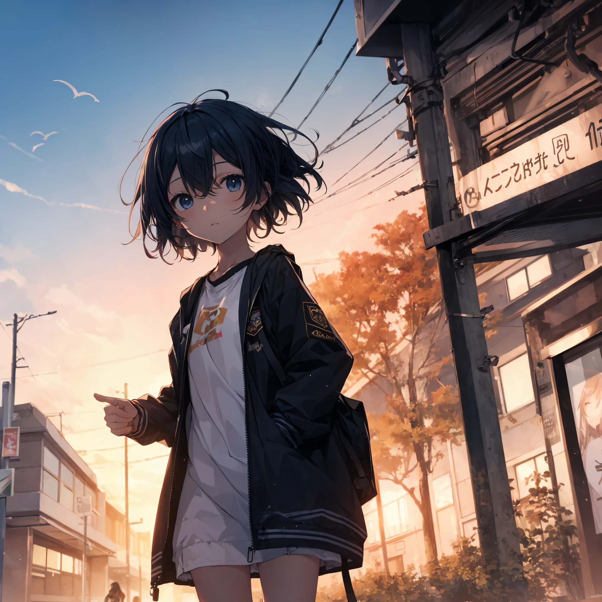 best god quality, Ultra-detailed, anime moe art style,Best Anime 8K Konachan Wallpapers,Pixiv Contest Winner,Perfect Anatomy, (Draw a girl sleepily walking to school. ),BREAK, 1girl is a cool beautiful girl, (Solo,Lori,child,13years:1.3),a junior high school student, Androgynous attraction, (Very short hair), hair messy,Forehead, Full limbs, complete fingers,flat chest, Small butt, groin, Small eyes,Beautiful detailed black eyes,Well-proportioned iris and pupils,disgusted eye, School uniform, Skirt,On the way to school. BREAK,High resolution,super detailed skin, Best lighting by professional AI, 8K Illustration,