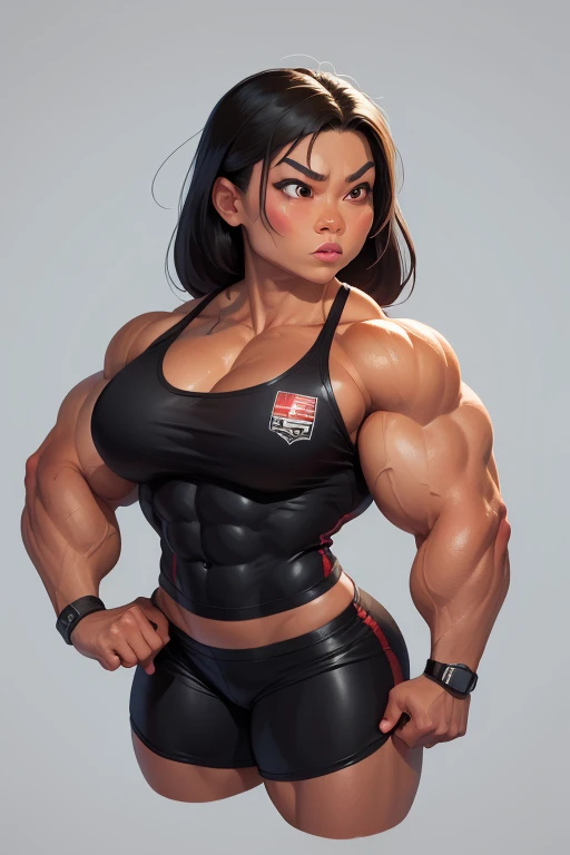 ((((massive female bodybuilder:1.3)))) ((((huge breasts:1.3)))) (huge muscular ass) wide hips long legs NSFW ((perfect anatomy)) sunny sky clouds black hair yellow eyes pale skin solo joyful long straight hair 