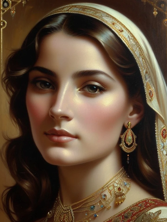 Best quality, highly detailed, masterpiece, Indian princess, Rajkanya, royal clothes, Masterpiece, extremely gorgeous woman, matchless Beauty, portrait, Peter Paul Rubens style, Woman, off shoulder bandeau crop blouse, middle ages, classicism, andrey atroshenko style, painting, long hair, styled hair, traditional media, realistic, figurative, fine art, detailed Art, oil on canvas, HDR, 8K, original character, high resolution, high detail, focus on the face, intricate, flawless, fluffy hair, Peter Paul Rubens style, By Peter Paul Rubens, sharp picture, avoid crown or mukut in picture,
