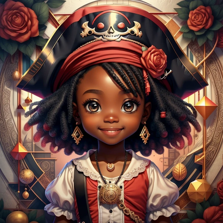 (cute black baby girl pirate smiling with treasure box) stylized identical to 1940 |)), acolchoamento ,multidimensional geometric wall PORTRAIT, arte, Chibi,
Yang016K, lindo,(( cor vermelha predominante, rosa e branco))
Primary works, qualidade superior, melhor qualidade, Arte Oficial, Lindo e Estetaduardo Kobra acolchoamento ,multidimensional geometric wall PORTRAIT, arte, Chibo,detalhes
