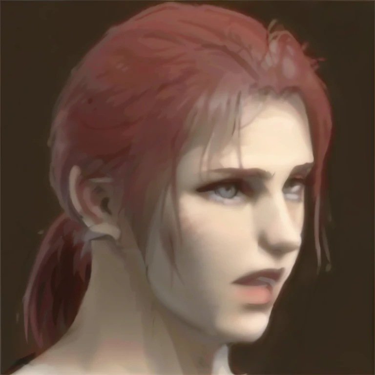 un primer plano de una persona con cabello rojo y fondo negro, Cara de Final Fantasy, Kakyoin, Yayoi Kasuma, Personaje de Final Fantasy, Ealistic sombreado Perfect Face, mullet, attractive androgynous humanoid, androgynous face, Primer plano del personaje, Supermodelo en Silent Hill, Johan Liebert mezclado con Dante, Cara restaurada realista