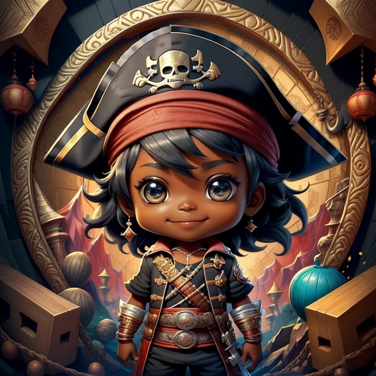 (cute black pirate smiling with sword and treasure trunk) stylized identical to 1940 |)), acolchoamento ,multidimensional geometric wall PORTRAIT, arte, Chibi,
Yang016K, lindo,(( cor vermelha predominante, rosa e branco))
Primary works, qualidade superior, melhor qualidade, Arte Oficial, Lindo e Estetaduardo Kobra acolchoamento ,multidimensional geometric wall PORTRAIT, arte, Chibo,detalhes