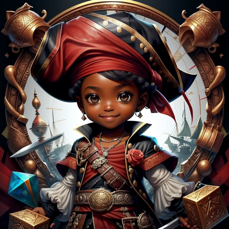 (cute black pirate smiling with sword and treasure trunk) stylized identical to 1940 |)), acolchoamento ,multidimensional geometric wall PORTRAIT, arte, Chibi,
Yang016K, lindo,(( cor vermelha predominante, rosa e branco))
Primary works, qualidade superior, melhor qualidade, Arte Oficial, Lindo e Estetaduardo Kobra acolchoamento ,multidimensional geometric wall PORTRAIT, arte, Chibo,detalhes