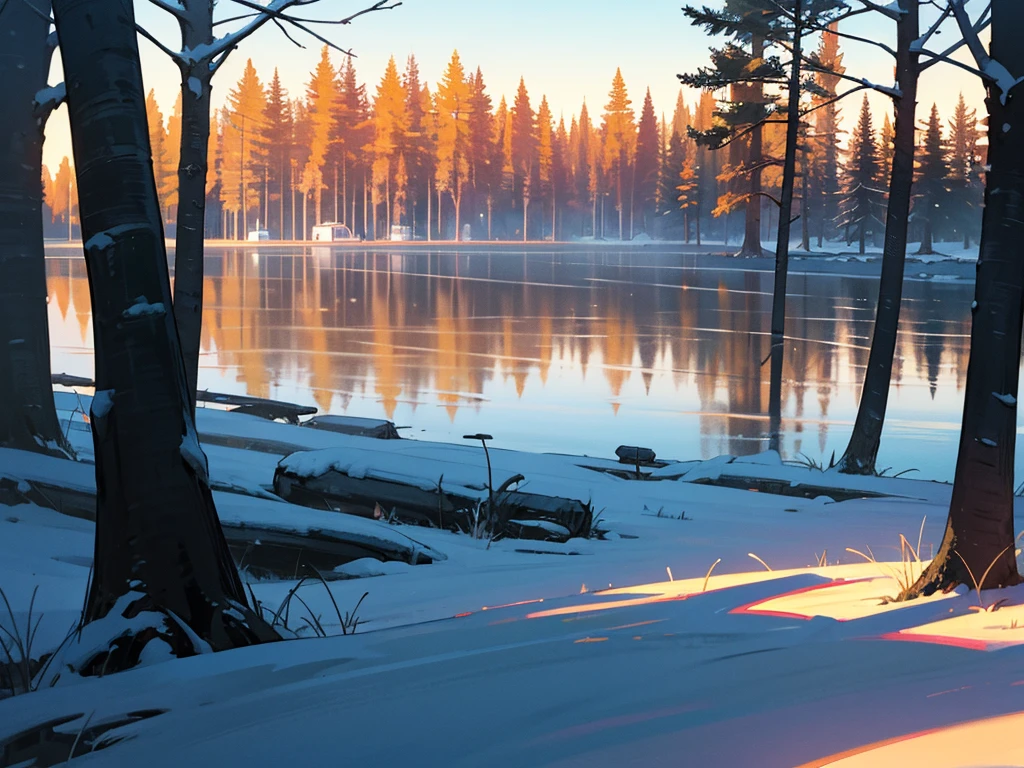 Campsite, By the lake, winter, morning glow, The tent2One
