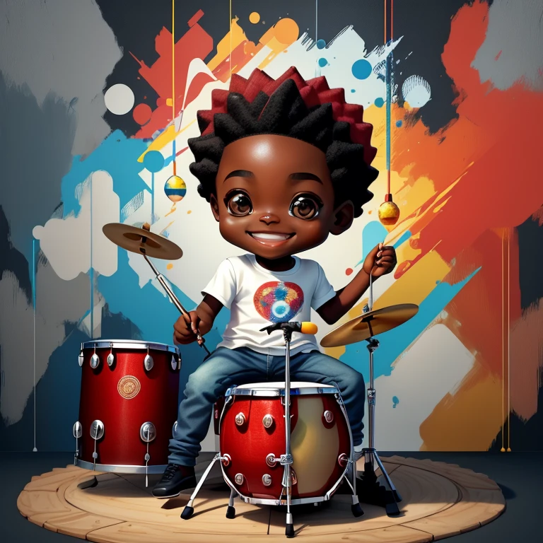 (cute black baby boy smiling with jeans playing drums) stylized identical to 1940 |)), acolchoamento ,multidimensional geometric wall PORTRAIT, arte, Chibi,
Yang016K, lindo,(( cor vermelha predominante, rosa e branco))
Primary works, qualidade superior, melhor qualidade, Arte Oficial, Lindo e Estetaduardo Kobra acolchoamento ,multidimensional geometric wall PORTRAIT, arte, Chibo,detalhes