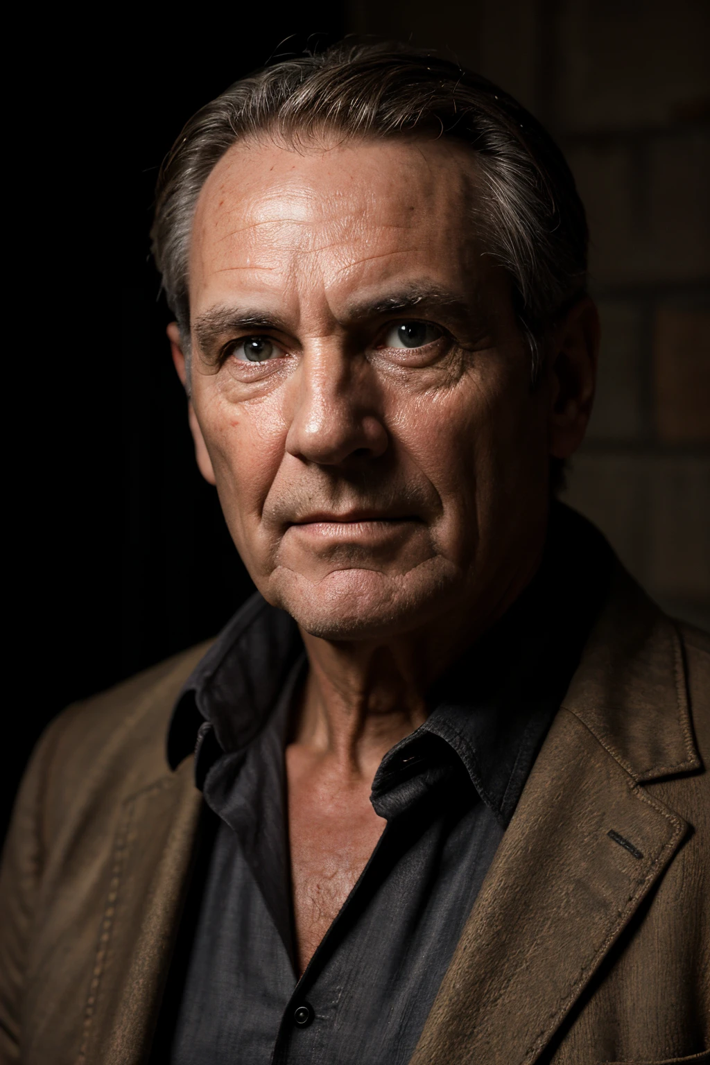 Mature and stable successful man,40s year old,Weathered,Bust photo,Wearing a watch on hand,in the dark 1.3,Depth shadows,tmasterpiece