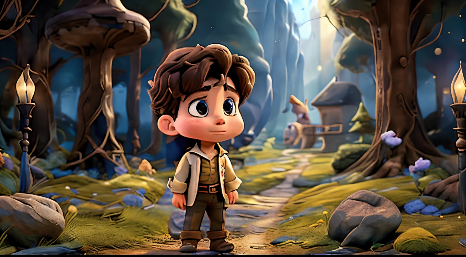 Prince Oliver discovering the mystery of the missing stars and setting out on a brave quest. Illustrate the determination and courage in his expression as he begins his journey.