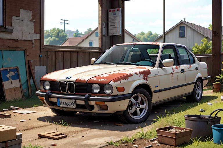 The courtyard of the family home features the presence of an old BMW e46 abandoned T1 model, which has clearly suffered from lack of care and maintenance over time. This BMW parked in the backyard of the house, occupying a significant portion of the space.
Their appearance shows obvious signs of abandonment. The paint has faded and peeled in many places, revealing rust stains and worn areas on its bodywork.
The windows are dirty and covered with dust, which makes it difficult to see from the outside. Some windows are broken or missing, and covered with makeshift plastic or wood sheets to protect the interior of the vehicle.
The exterior of the car shows noticeable wear, with rust stains, peeling paint and possibly missing or damaged parts, such as mirrors or lights. The wheels are deflated and covered with dirt, giving the impression that the vehicle has been parked in the same place for a long period of time.
The area surrounding the BMW messy and neglected, with weeds or weeds growing around. There may be debris or abandoned items near the vehicle, contributing to a sense of abandonment and inattention in that yard space.