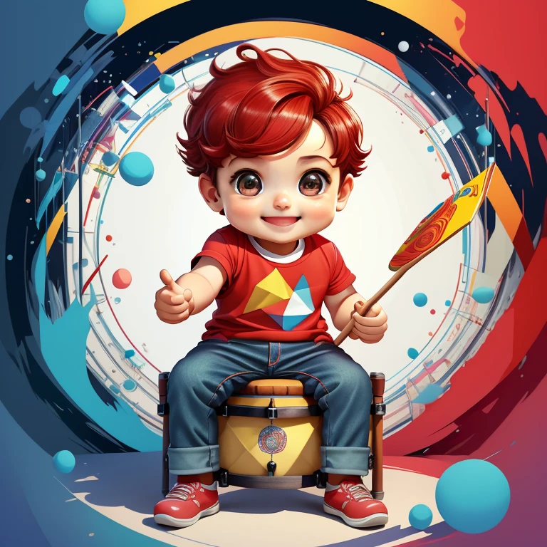 (cute baby boy smiling with jeans, glasses and cap playing drums) stylized identical to 1940 |)), acolchoamento ,multidimensional geometric wall PORTRAIT, arte, Chibi,
Yang016K, lindo,(( cor vermelha predominante, rosa e branco))
Primary works, qualidade superior, melhor qualidade, Arte Oficial, Lindo e Estetaduardo Kobra acolchoamento ,multidimensional geometric wall PORTRAIT, arte, Chibo,detalhes
