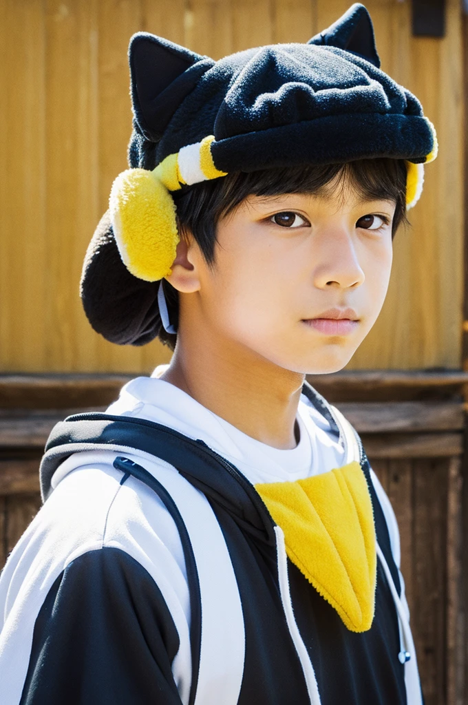 Illustration of a boy wearing a Shiba Inu headgear