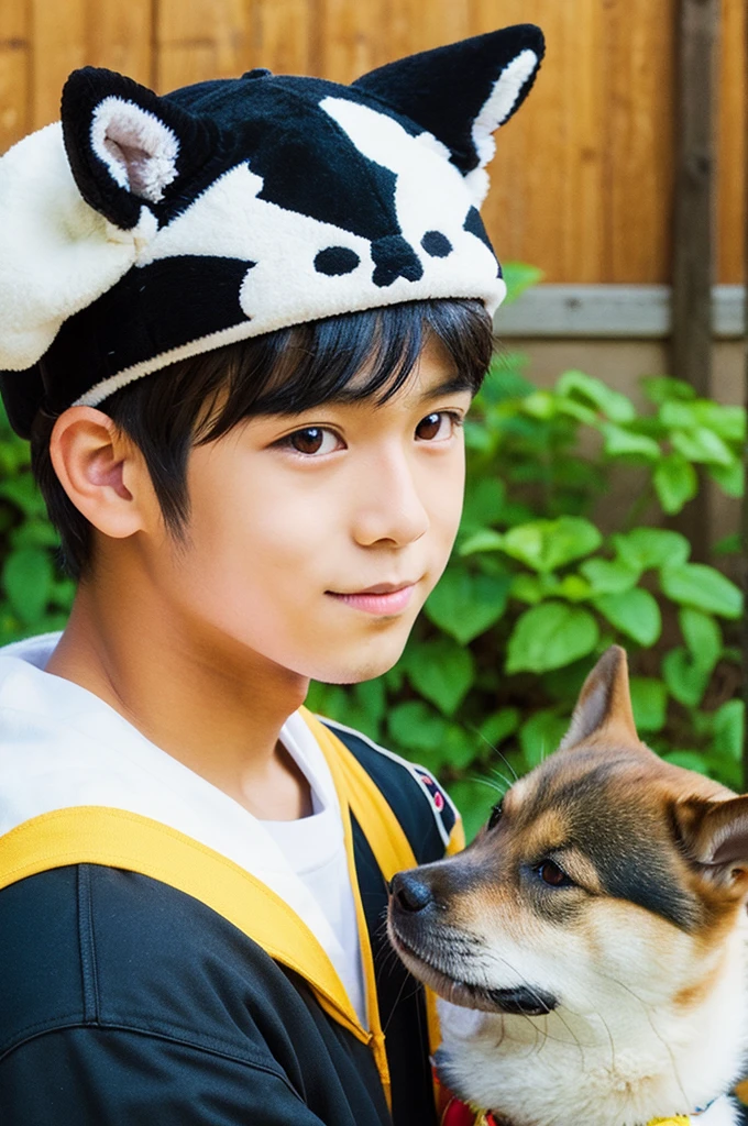 Illustration of a boy wearing a Shiba Inu headgear