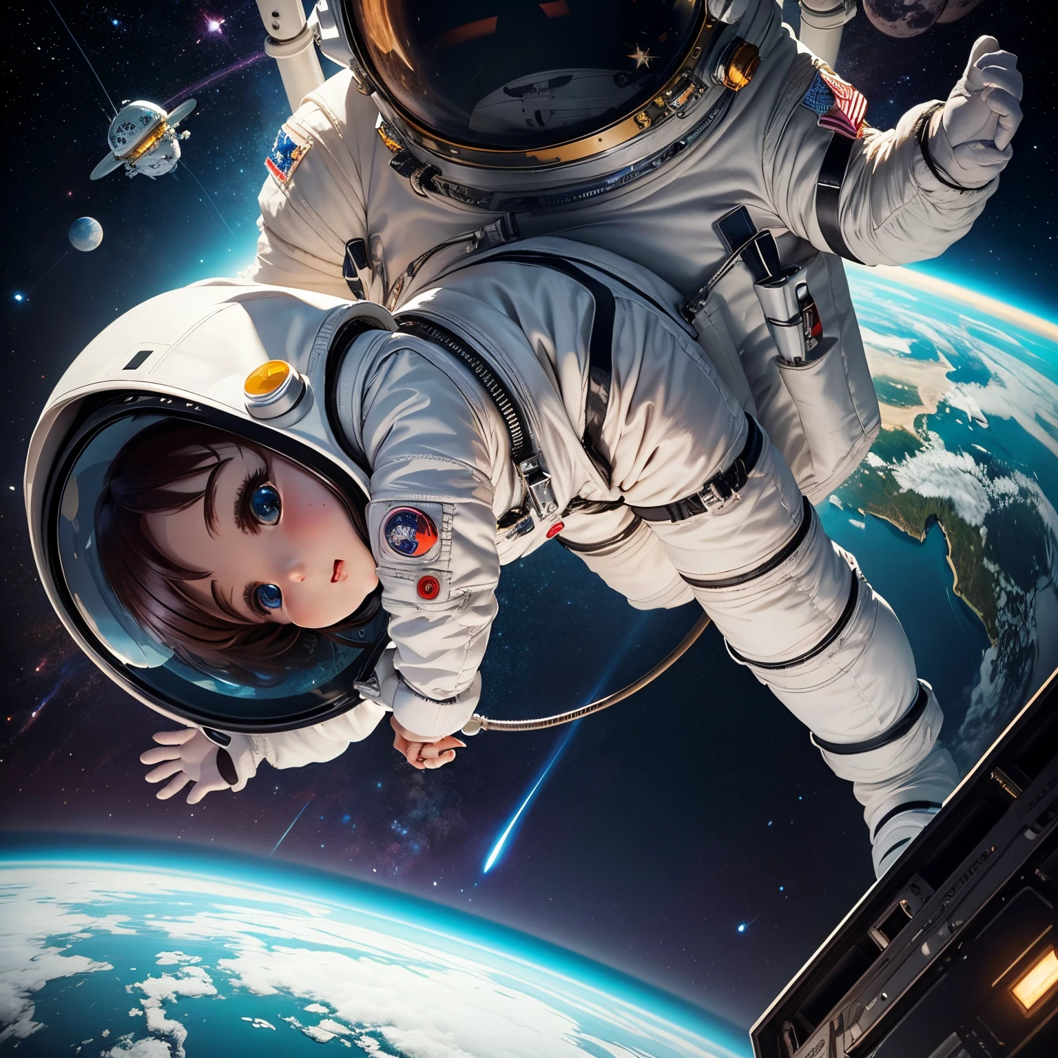 masterpiece、top-quality、ultra-detailliert、(Chibi character astronaut:1.2)、astronaut cosplay、intergalactic、planet earth、Bigbang