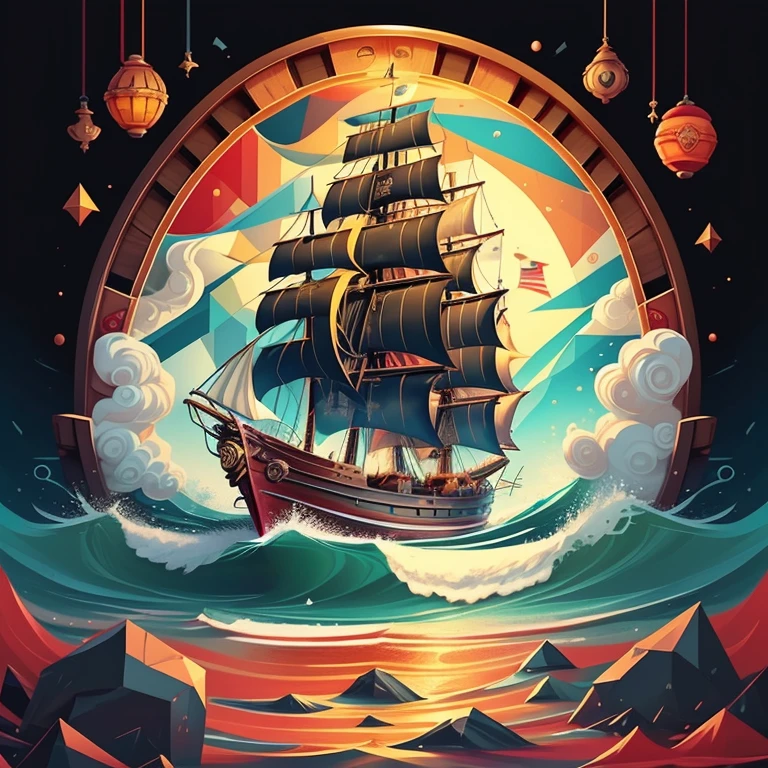 (cute pirate ship with treasure barrels) stylized identical to 1940 |)), acolchoamento ,multidimensional geometric wall PORTRAIT, arte, Chibi,
Yang016K, lindo,(( cor vermelha predominante, rosa e branco))
Primary works, qualidade superior, melhor qualidade, Arte Oficial, Lindo e Estetaduardo Kobra acolchoamento ,multidimensional geometric wall PORTRAIT, arte, Chibo,detalhes