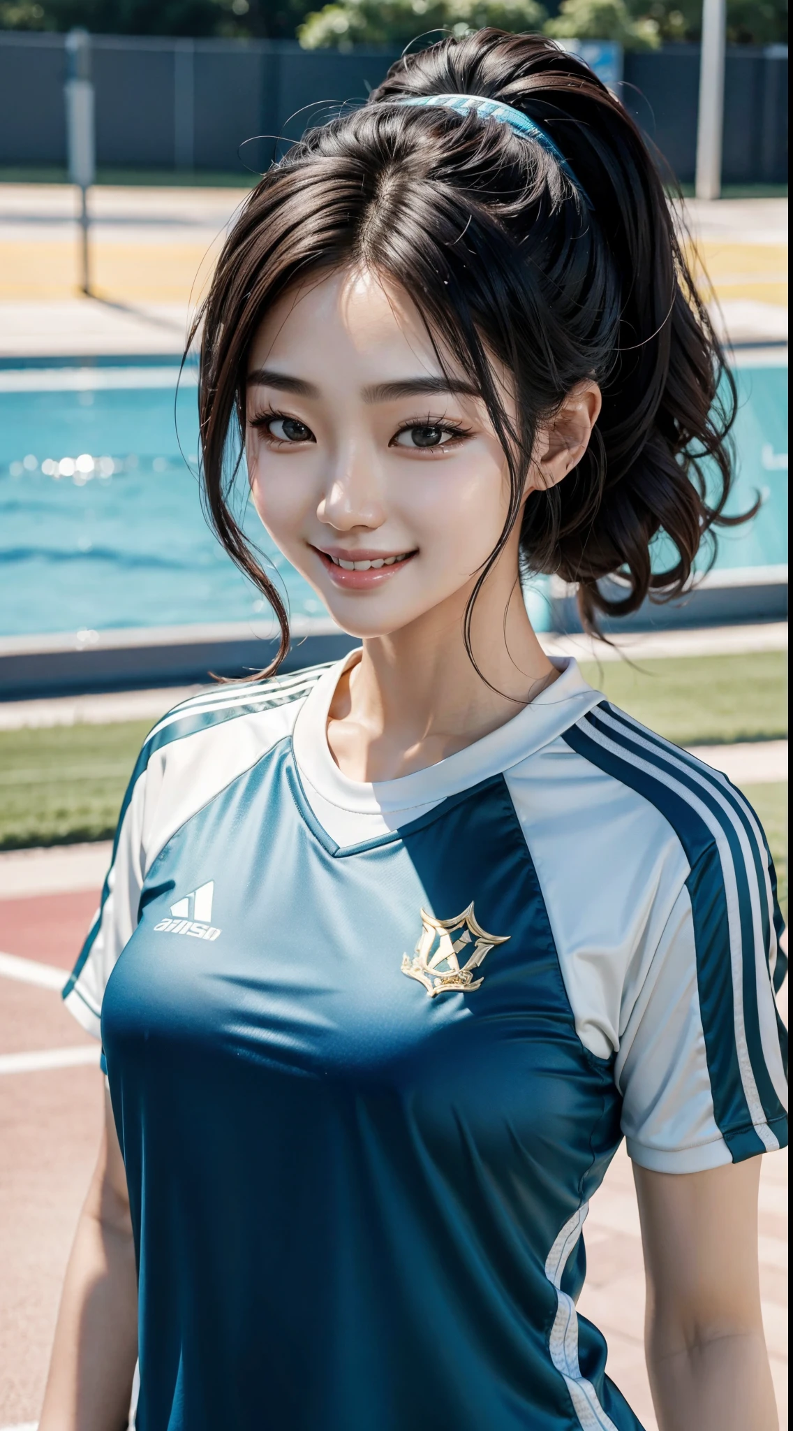 Cho Yi-hyun, totally identical, intrinsic details, totally realistic, sweet smile, wearing sportswear