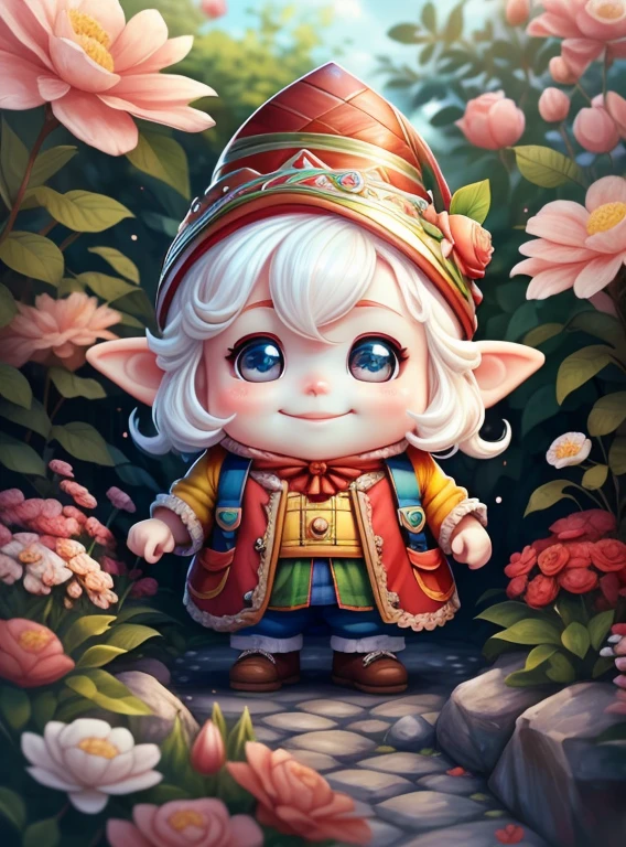 (cute baby gnome smiling with flowers in beautiful garden) stylized identical to 1940 |)), acolchoamento ,multidimensional geometric wall PORTRAIT, arte, Chibi,
Yang016K, lindo,(( cor vermelha predominante, rosa e branco))
Primary works, qualidade superior, melhor qualidade, Arte Oficial, Lindo e Estetaduardo Kobra acolchoamento ,multidimensional geometric wall PORTRAIT, arte, Chibo,detalhes
