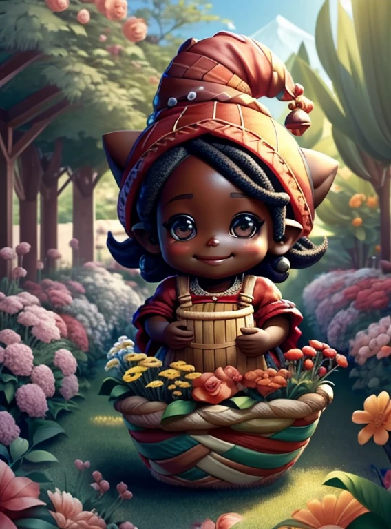 (cute black baby gnome smiling with basket of flowers in beautiful garden) stylized identical to 1940 |)), acolchoamento ,multidimensional geometric wall PORTRAIT, arte, Chibi,
Yang016K, lindo,(( cor vermelha predominante, rosa e branco))
Primary works, qualidade superior, melhor qualidade, Arte Oficial, Lindo e Estetaduardo Kobra acolchoamento ,multidimensional geometric wall PORTRAIT, arte, Chibo,detalhes