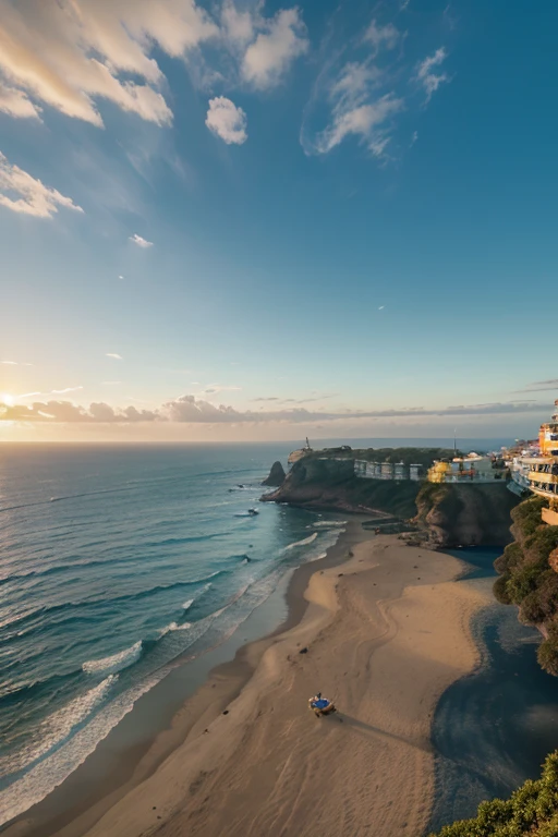 create a looping video with a clear morning sea and sunrise landscape and clear sky, mar azul do Caribe