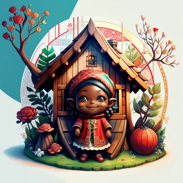 (cute black baby gnome smiling with flowers and a tree house) stylized identical to 1940 |)), acolchoamento ,multidimensional geometric wall PORTRAIT, arte, Chibi,
Yang016K, lindo,(( cor vermelha predominante, rosa e branco))
Primary works, qualidade superior, melhor qualidade, Arte Oficial, Lindo e Estetaduardo Kobra acolchoamento ,multidimensional geometric wall PORTRAIT, arte, Chibo,detalhes