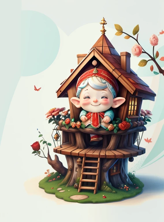 (cute  gnome smiling with flowers and a tree house) stylized identical to 1940 |)), acolchoamento ,multidimensional geometric wall PORTRAIT, arte, Chibi,
Yang016K, lindo,(( cor vermelha predominante, rosa e branco))
Primary works, qualidade superior, melhor qualidade, Arte Oficial, Lindo e Estetaduardo Kobra acolchoamento ,multidimensional geometric wall PORTRAIT, arte, Chibo,detalhes