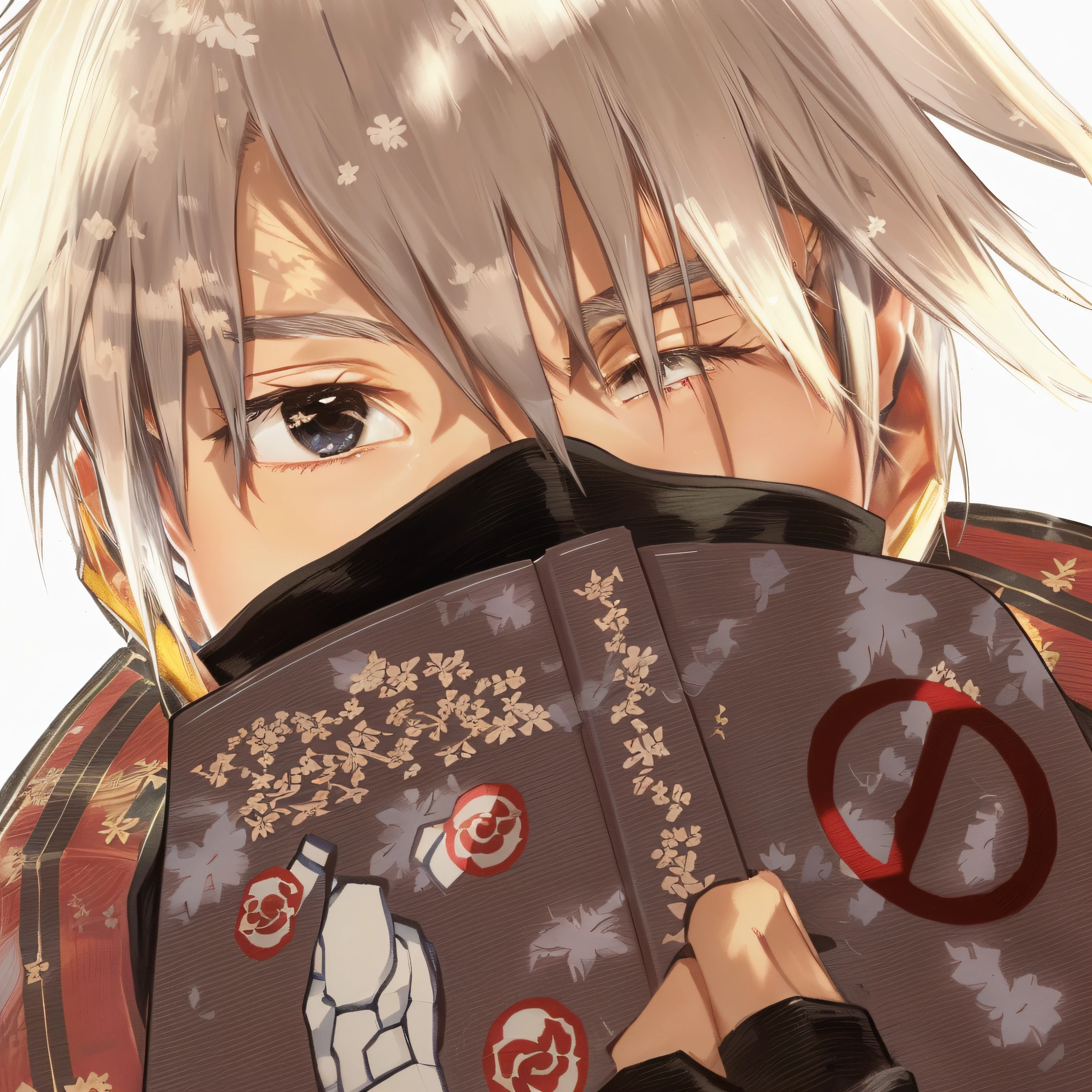 personagem de anime segurando um livro com a foto de uma pessoa segurando um livro, Kakashi hatake, Kakashi, cicatriz no olho direito , expressoes faciais detalhadas , wallpaper minuciosamente detalhado