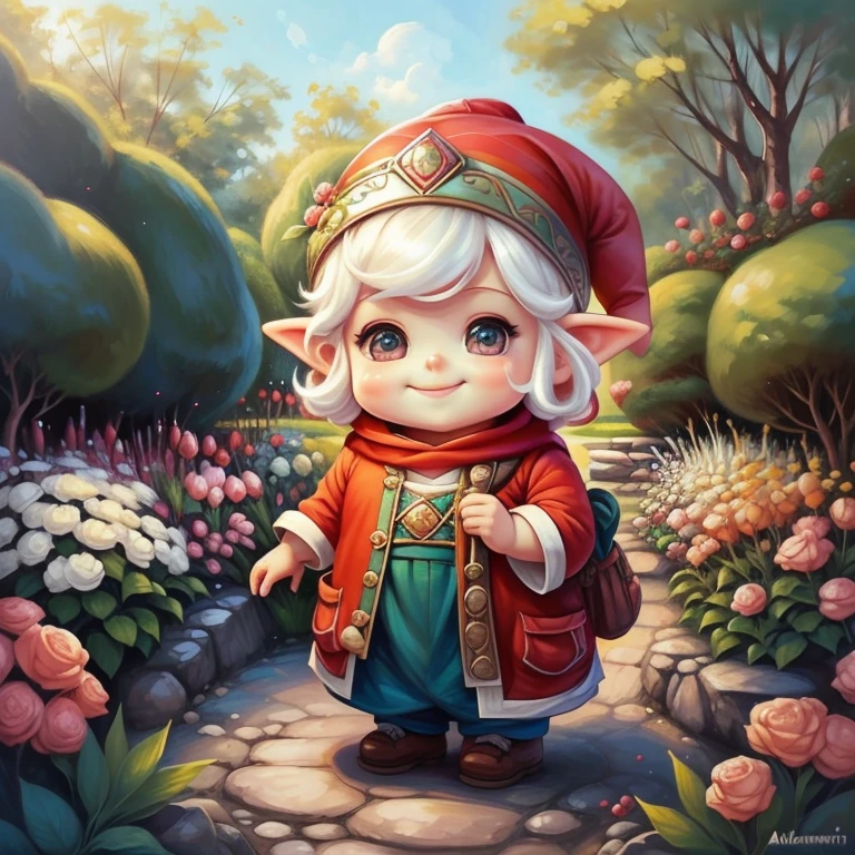 (cute baby gnome smiling with in a beautiful garden) stylized identical to 1940 |)), acolchoamento ,multidimensional geometric wall PORTRAIT, arte, Chibi,
Yang016K, lindo,(( cor vermelha predominante, rosa e branco))
Primary works, qualidade superior, melhor qualidade, Arte Oficial, Lindo e Estetaduardo Kobra acolchoamento ,multidimensional geometric wall PORTRAIT, arte, Chibo,detalhes