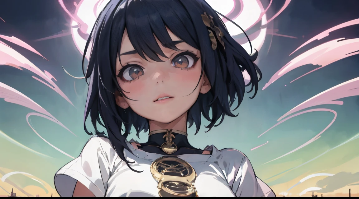 a cute little girl, pink lips, wearing a bright white shirt, in the style of the soft aurorapunk color palette, an anime illustration of her face, animated gifs, hand-drawn animation, charming sketches, soft and bright, hazy romanticism, superplane style, white--air background 1:1--niji 5--expressive style