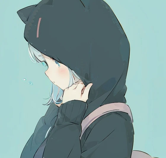masutepiece, Best Quality, 8K resolution, Sharp Focus, intricate detailes, Beautiful Girl, light blue eyes shimmering, Golden Ratio Face, watercolor paiting, Pastel colors, High resolution, Fine detail, Liquid Ball Gown, ((Round eyes))White hair、About 12 years old、Bob Hair、Very transparent、An ultra-high picture quality、high-level image quality、wearing hoodies、Wearing a hood、Wearing a hood、An ultra-high picture quality、White hoodie