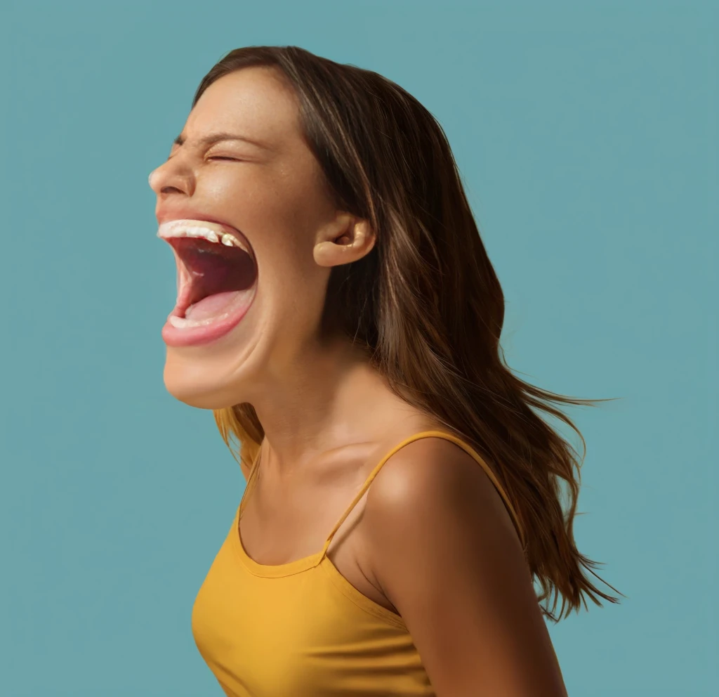 araffe woman with open mouth and mouth wide open, laughter and screaming face, screaming fashion model face, laughing and yelling, screaming. not realistic, intense screaming expression, screaming yelling, laughing hysterically, screaming face, yawning, screaming in pain, screaming in agony, laughing, people screaming, she laughing, screaming in desperation