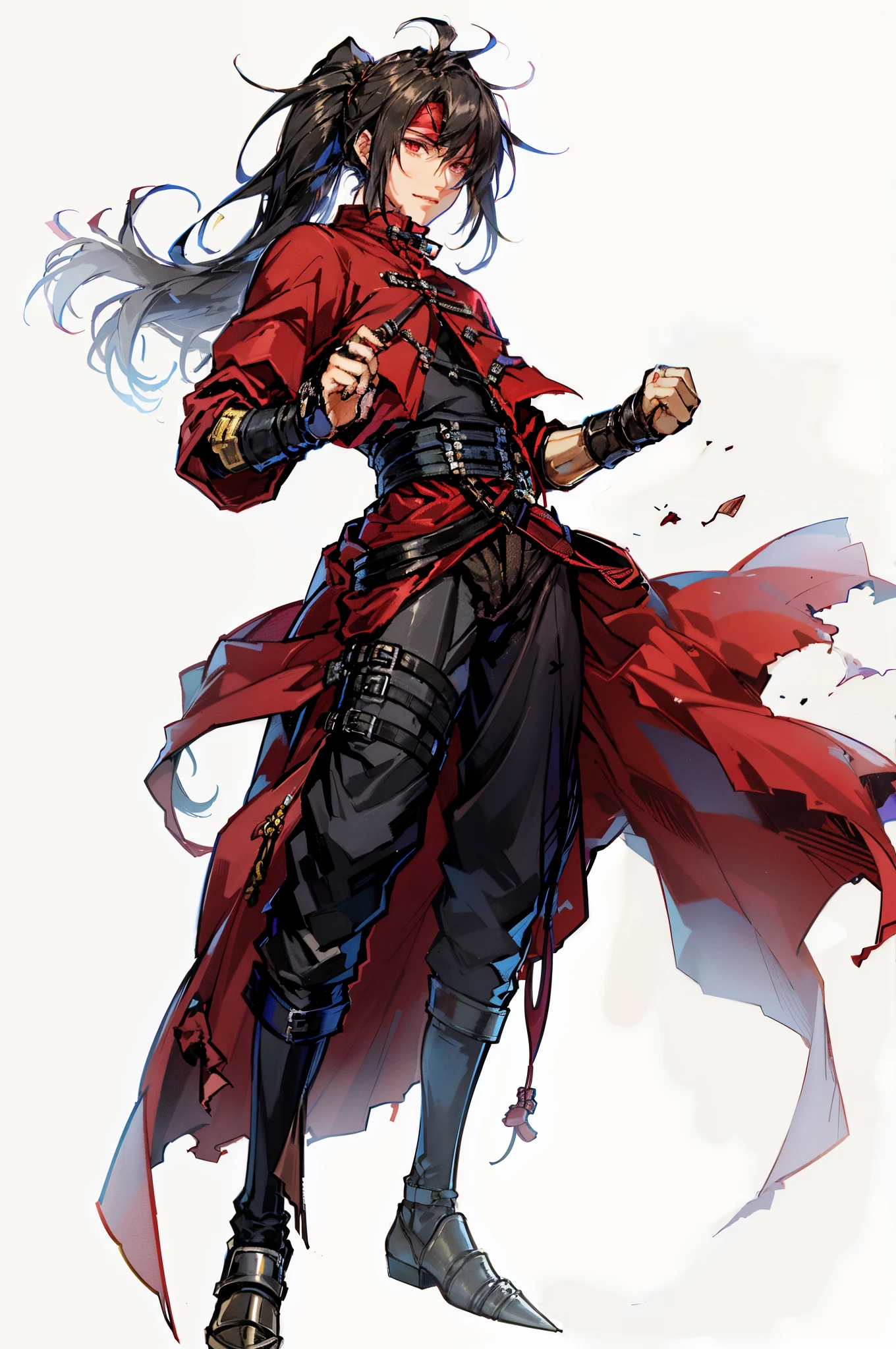 A close up of a person in a red coat and black pants - SeaArt AI