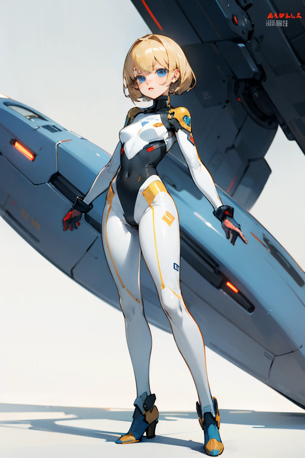 Full body ung woman ,science fiction, detailed skintight bodysuit, anime styling, blonde hair, blue eyes