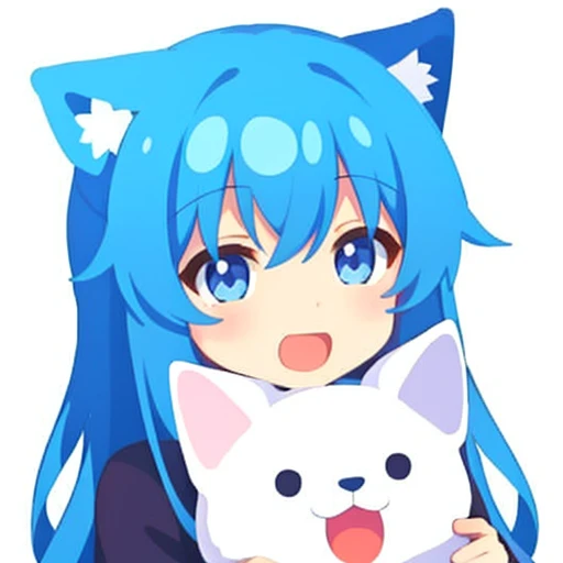 coloredic0n icon, ik1, 1girl, neko girl, ((centered)), ((anime)) , holding stuffed animal, open mouth, happy, icon