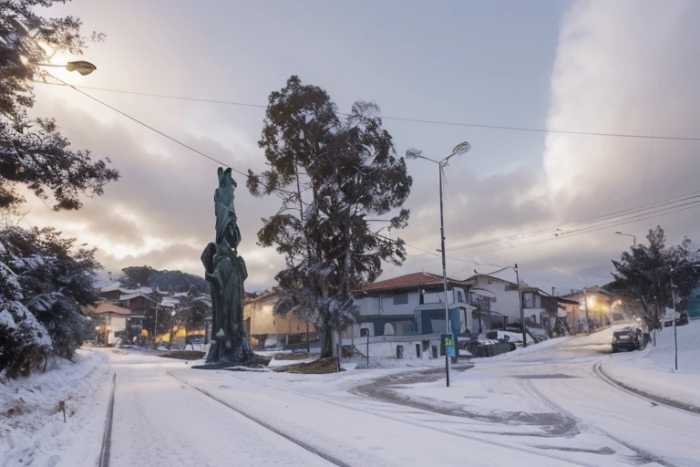 there  a street with a tree and a lamp post, arredores da cidade, por Altichiero, Arrendajo em Avila Pinewood, Directed by: Nadir Afonso, por Veno Pilon, Escultura gigante, monumento, Porque Sepulto, vista das ruas, bispo do rosario, Directed by: Leo Valledor, na forma de um otorrinolaringologista, muita neve por todo lado