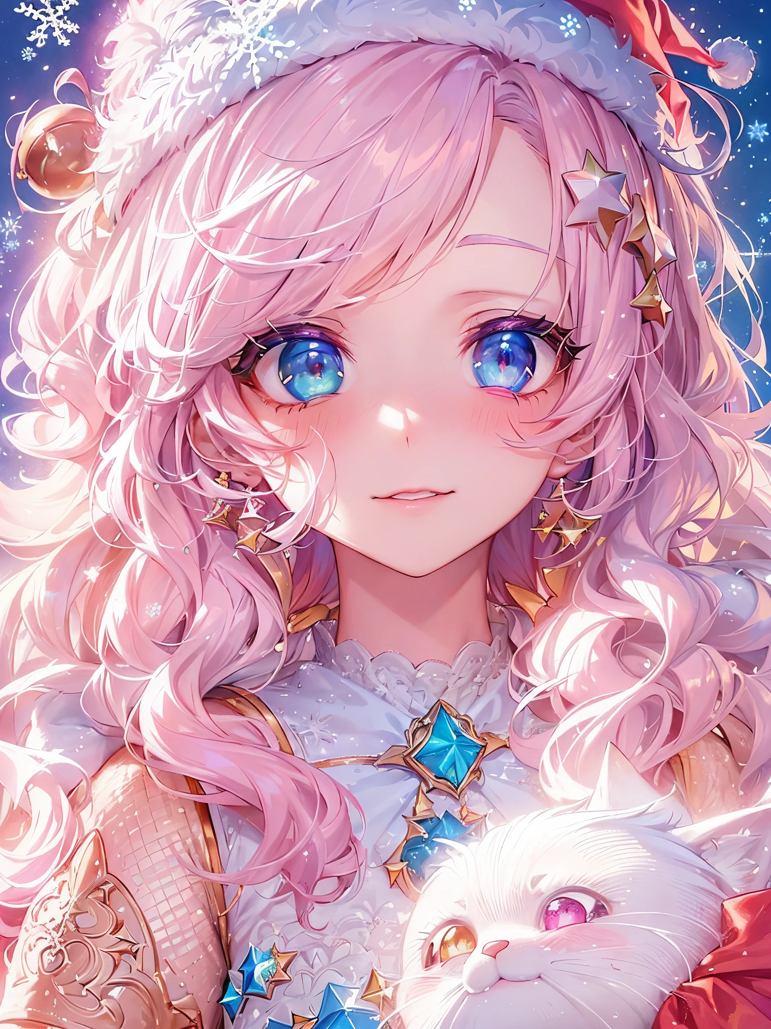 (2 girls in,8kDetails;1.5,8kResolution of;1.5), ((Christmas:1.2,santa costume:1.2)){{{Glitter Pupil:1.5, Heart-shaped pupil:1.5,eye glass:1.5}}}),((Half blue and half pink hair,Shiny hair,Glowing hair)), (Heterochromia:1.5), (Light focus :1.5, Warm light gradient:1.5,Bright light gradient , Lens Flare 1.5, Fluffy, kirakira:1.5, Dreamy), ((masutepiece, of the highest quality, Beautiful and aesthetic)), {{{The best lighting, Very delicate and beautiful,Cinematic Light}}}, (delicate detail,Hyper-detailing, intricate-detail)