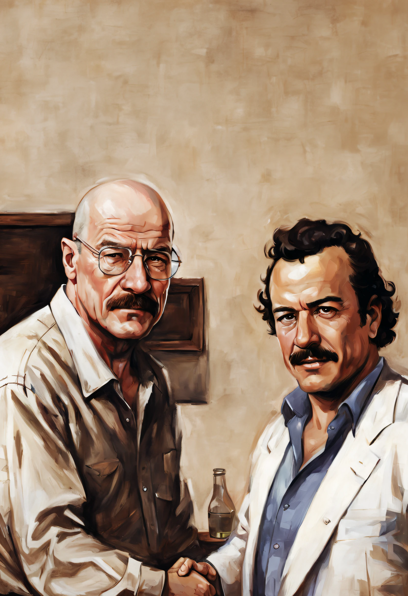 Bald Walter White, Pablo Escobar, shaking hands