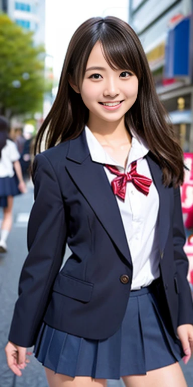 neat college girl、ite person、In the city of Shibuya、(Slimed、small tit、flat boobs、small tit)、Photorealsitic、detaileds, Skin Texture, ultra-detailliert、Delicate and sexy collarbone、A smile、Super Detailed Face、Detailed lips、A detailed eye、二重まぶた、sexy pose、(( Standing、Legs open、pubick hair、Chest exposed,Japanese high school girls uniform))、NSFW、a small face、no skirt、2Man Girl
