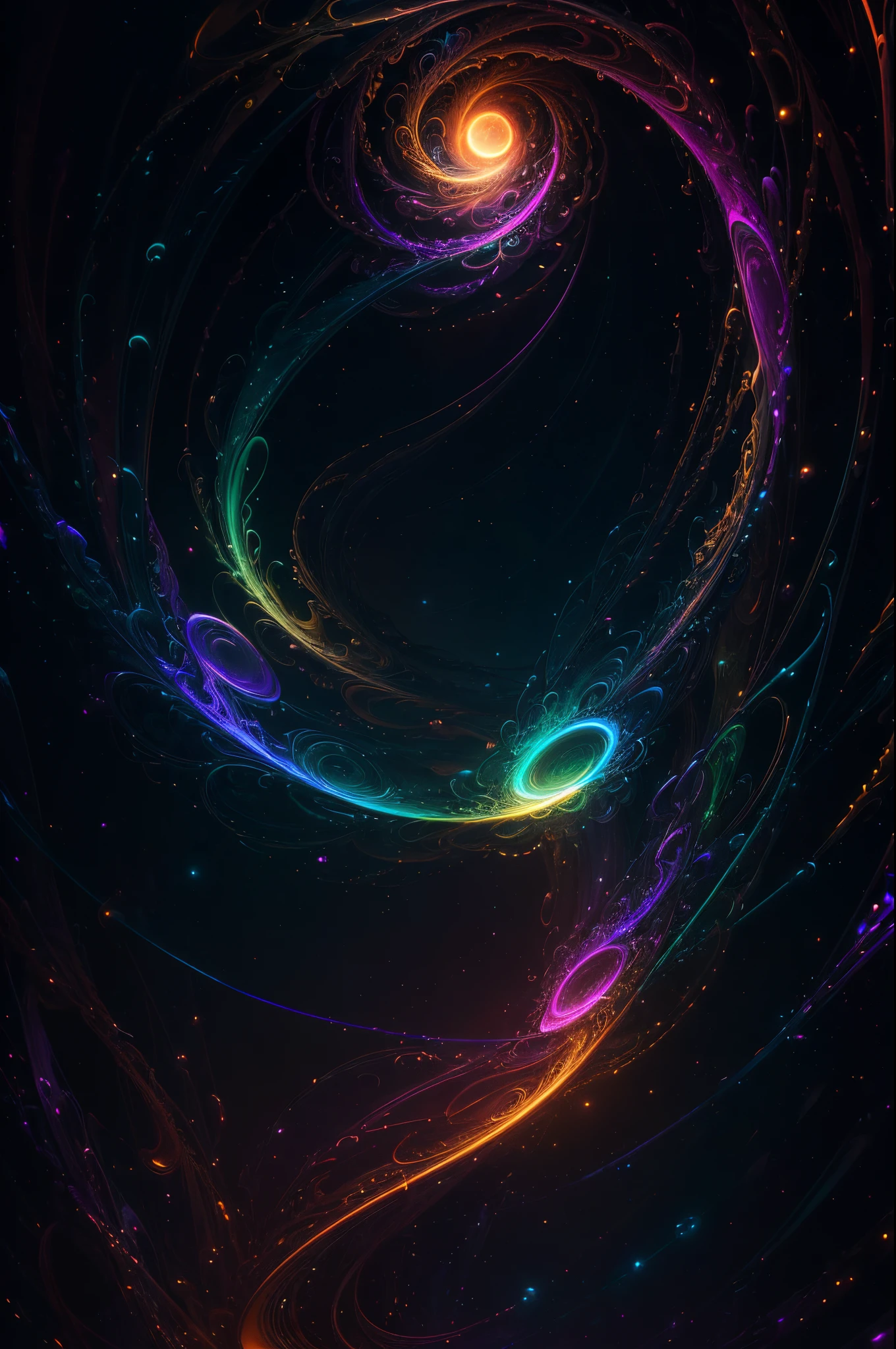 (best quality,4k,8k,highres,masterpiece:1.2),ultra-detailed,(realistic,photorealistic,photo-realistic:1.37),black light art,neon colors,vibrant,glowing,abstract artwork,detailed brushstrokes,fluid motion,A girl surrounded by colorful swirling patterns,neon lights casting a psychedelic glow,an array of fluorescent colors,pulsating energy,mesmerizing visual effects,dynamic composition,hypnotic atmosphere,luminous and vibrant,illuminated figure with delicate features and flowing hair,a fusion of light and darkness,ethereal and otherworldly,cosmic and mysterious,impressionistic and dreamlike,fantastical and surreal,an exploration of light and color in a celestial realm,reminiscent of a cosmic dance,numerous glowing orbs suspended in space,intricate patterns that seem to move and shift,deep and rich black background,illuminated by streaks and bursts of brilliant neon hues,layers of phosphorescent pigments creating an otherworldly glow,an immersive experience for the senses,immersing the viewer in a world of radiant energy and vibrant hues.