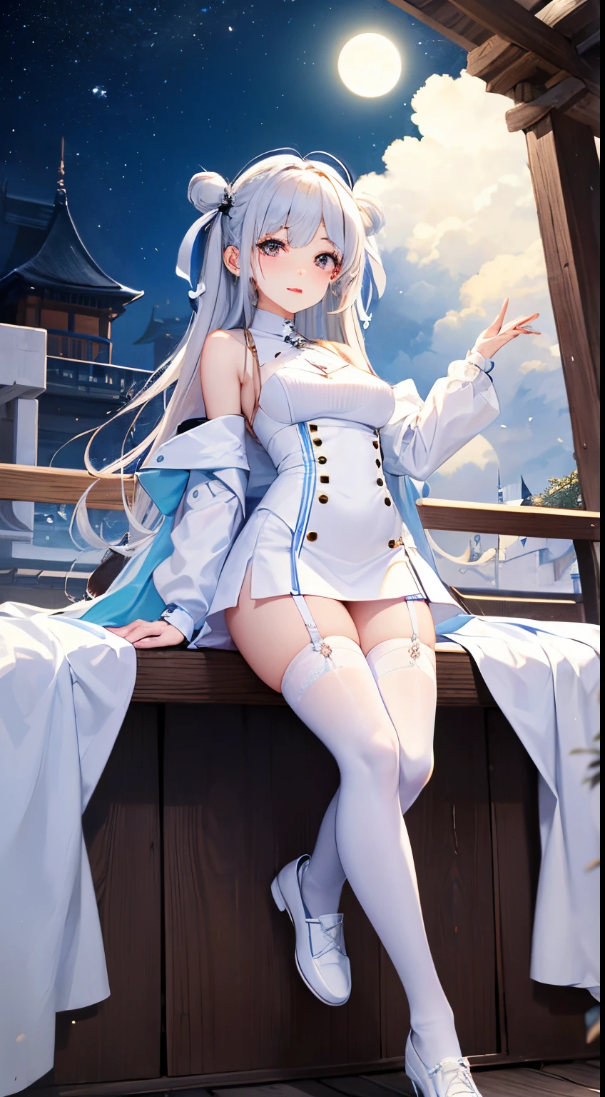 white girl。White clothes。White stockings。White shoes。White moonlight。infatuated girl。
