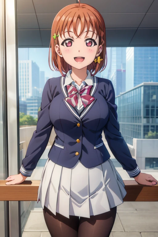 (((pixel perfect, Detail Perfect))), bad hand，Well-formed five-finger，Solo, 1girl in, Chika Takami, uranohoshi school uniform, bowtie, Looking at Viewer, Smile, :D，black pantyhose king