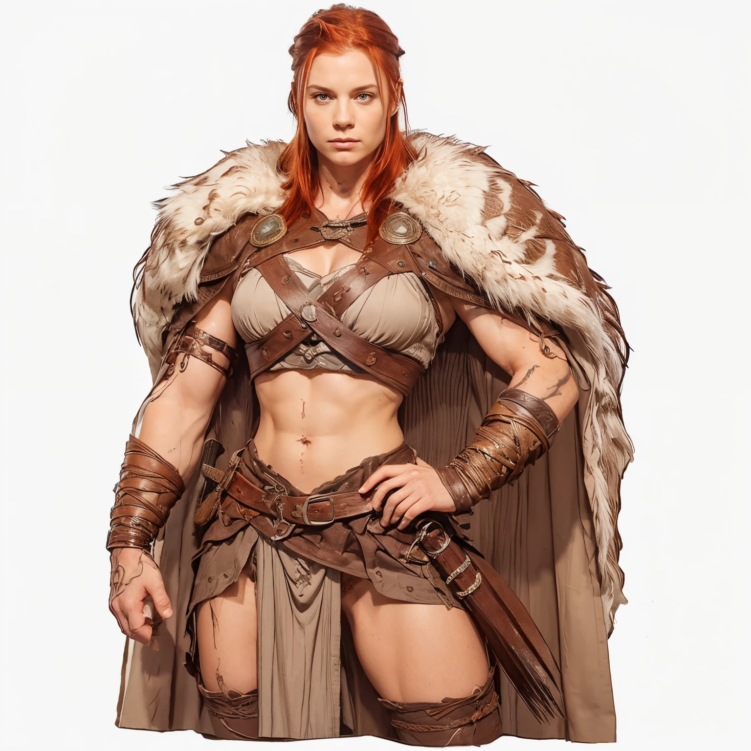 (Obra maestra), (La mejor calidad), (Ultra detallado), A dark fantasy female viking warrior with red hair and muscular body