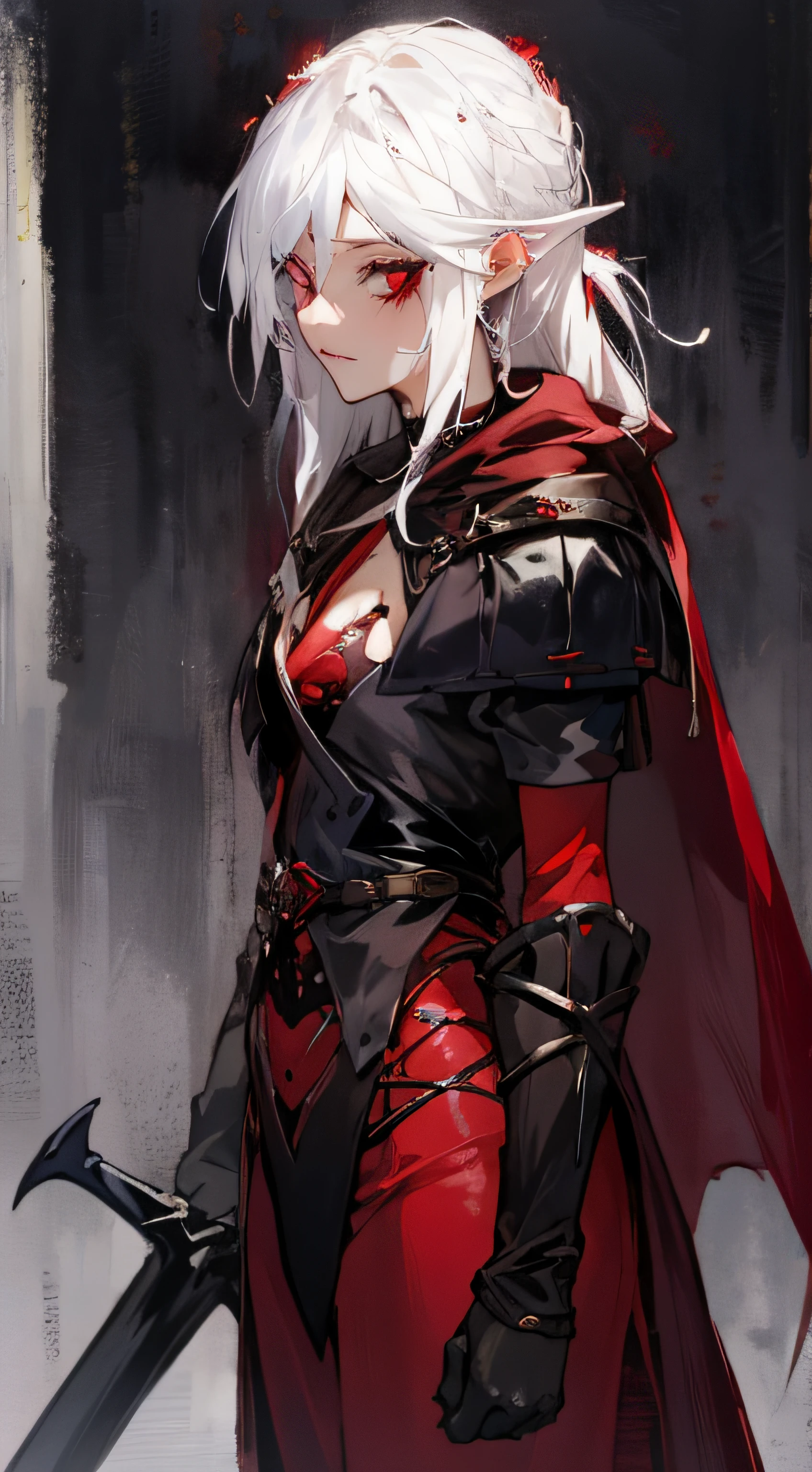 cabelos brancos, cabelos longos, red iris, olhos vermelhos, mulher nua, Vampiro, mulher vampira