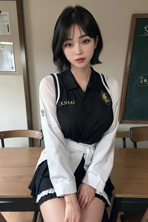 masutepiece, melhor qualidade, menina japonesa,1girl em, 8k, Foto RAW, top-notch quality, masutepiece, NFFSW:1.2, foto colorida RAW excepcionalmente detalhada, professional-grade photography, (Realistic, fotorrealista:1.37), (pele altamente detalhada:1.2), ultra-high resolution, (lenz 50mm | | |), (F/1.2),Olhos requintadamente detalhados,olhando para o espectador, pausa Com 1 menina (There are many elderly people:1.4), beautiful face, kawaimile:1.05),(20 anos de idade, seios grandes, quadris largos,cabelos lisos, (short hair), olhos negros, pele fina branca,boca pequena, high cheekbones (Definition), Pose sexy,(inclinando-se para a frente:1.3),(O para o FW:1.1),Calcinha Branca、韓国アイドル、乃木坂アイドル、hposing Gravure Idol、asutepiece, qualidade superior:1.3), (ultra detalhado 8k cg:1.2), (hyper-realisitic:1.35), (fotorrealista:1.45), (Realistic:1.4), cowboy shot, 1 menina japonesa bonita, 22 anos, Super Modelo, japanese idol, __expression__, seios grandes, (sentado na mesa:1.1), (Uniforme escolar:1.4), (pernas abertas:1.2), (History of the school classroom:1.1),