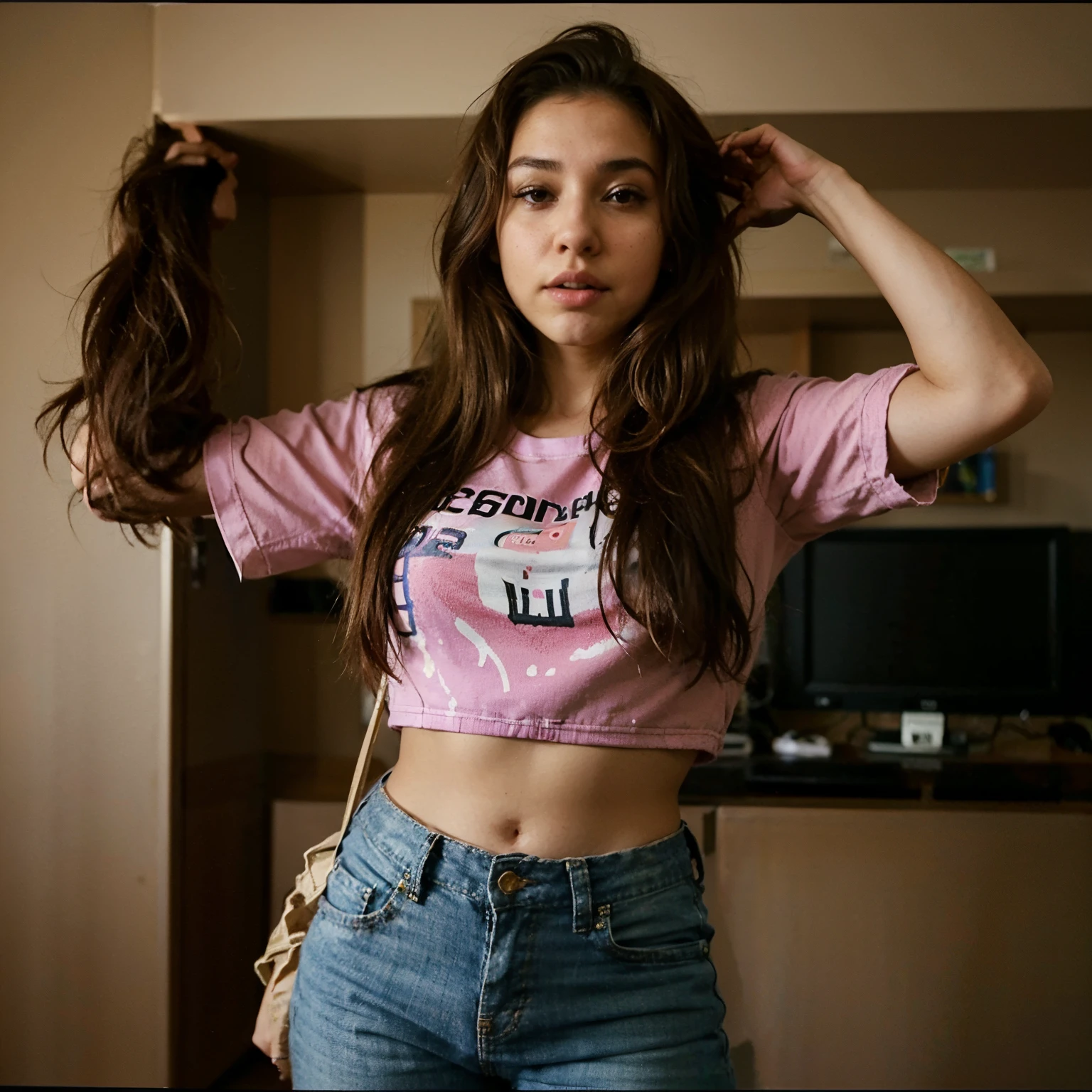 Prompts
Copiar prompts
1 chica mirando haciendo pucheros, en distancia, Muy bonita, 23 years old, bronceado, Cabello largo, brown hair, brown eyes, Cejas afiladas, labios grandes, realista, malhumorado, usar top y pantalones cortos, Muy lejos, pecho grande, La chica tiene espacio encima de su cabeza., Selfie