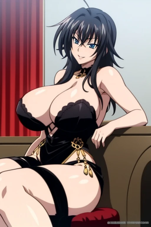 Best quality, 1woman, very curvy, pretty, massive breasts, massive ass, slutty smile, elegant style, elegant pose, slutty outfit, dark black dress, black smoke, full lips, seductive, mature, thick body, deep cleavage, detailed, best quality