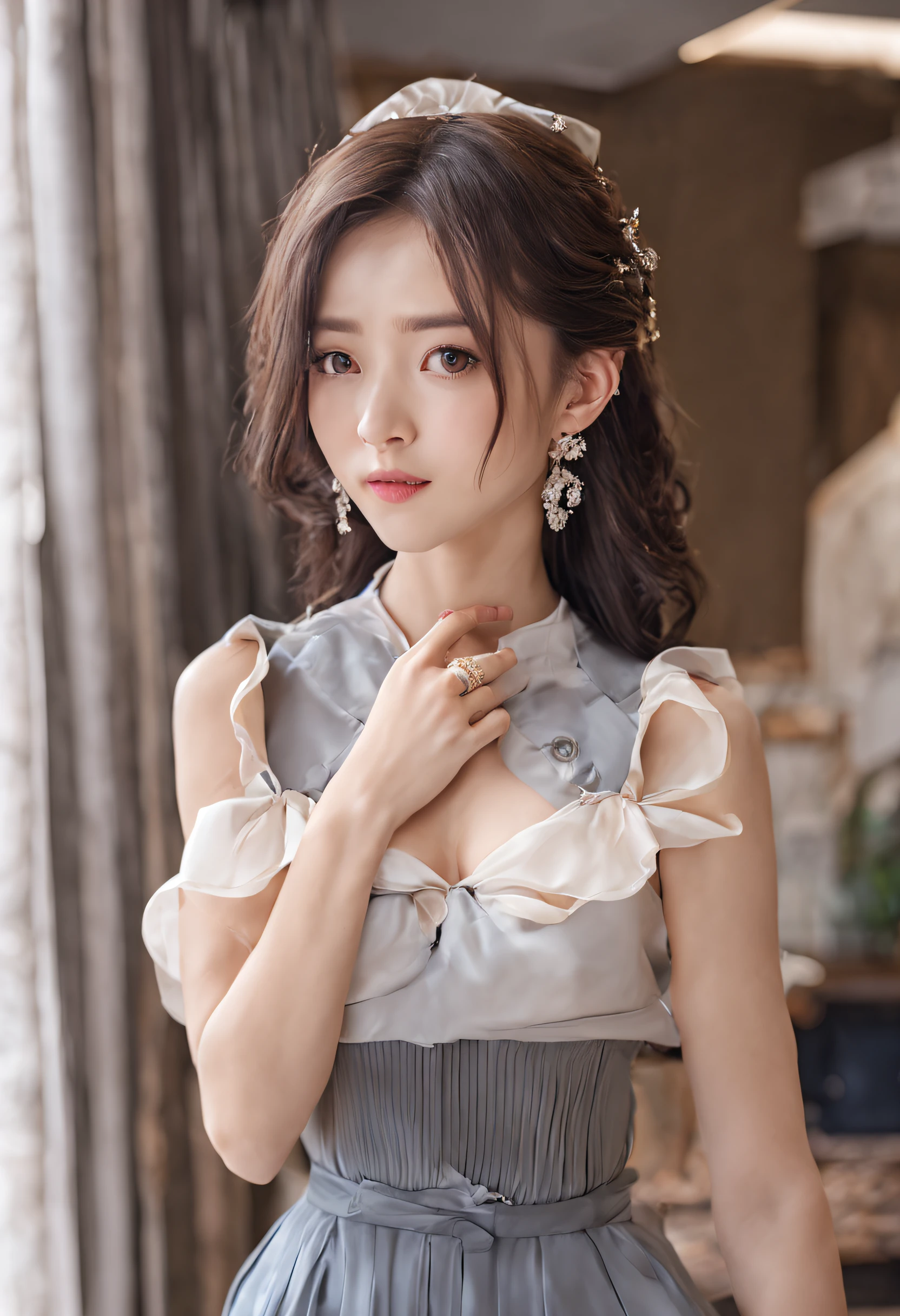 ((best quality:1.1)),((on the table:1.1)), ((ultra high resolution:1.1)), ((photographyrealism:1.4)), ((original photo)), ((8k)), (High detail RAW color photos professional photos),((cowboy shooting: 1.2)), ((charming, beautiful, よるのかいultra high resolution, HD CG unified 8K Denden wallpaper)), (1 Japanese woman),((Photos of Japanese 15-year-old women)), ((Idol face:1.2)), (White lace strapless vest:1.2), White pleated skirt:1.5)),((very cute)), ((very beautiful)), ((ponytail)), ((dark brown hair)),Angelic smile, ((good anatomy: 1.2)