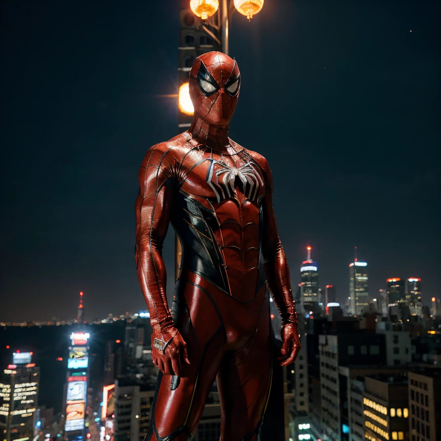 Prompt in English: Envision an epic scene on the bustling streets of Tokyo, where The Amazing Spider-Man, donned in the iconic suit from the Andrew Garfield movie, patrols the city at night. The sky is dotted with neon lights, and skyscrapers loom imposingly on the horizon. Spider-Man navigates between buildings with agility, his suit shining with vivid details under the urban lights. The image should capture the dynamic and heroic essence of the superhero as he safeguards the Japanese city with his distinctive style.