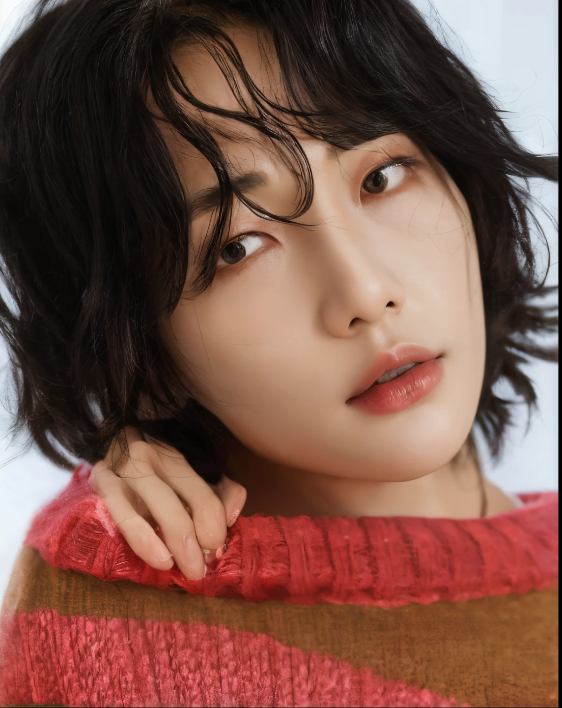 a close up of a man in a sweater while posing for a photo, Shin min jeong, Lee Ji-eun, Lee Ji - Eun, Dom Yunjoo, Jinyoung Canela, Kim Doyoung, Kim Hyun Joo, Seseon Yoon, kwak ji jovem, TaeJune Kim, Parque Ji-min, Heonhwa Choe, Janice cantou, Jaeyeon Nam